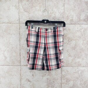Bugle Boy Bermuda Checked Cargo Shorts Pockets Boys Size 7 Flat Front Golf Plaid